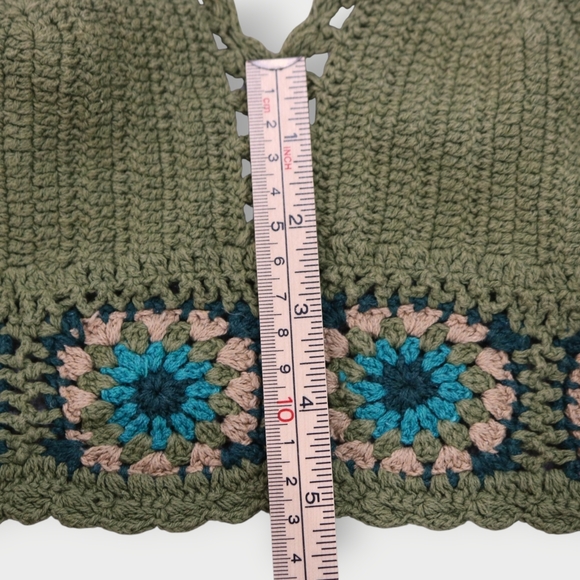 Vtg Crochet Crop Top Womens Bralette Adjustable Hippie Festival Boho Green Flora - Picture 9 of 10